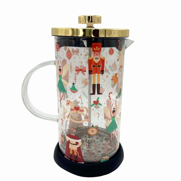 NWT NORDSTROM CHRISTMAS HOLIDAY NUTCRACKER SUITE GLASS FRENCH PRESS COFFEE MAKER - Picture 4 of 8